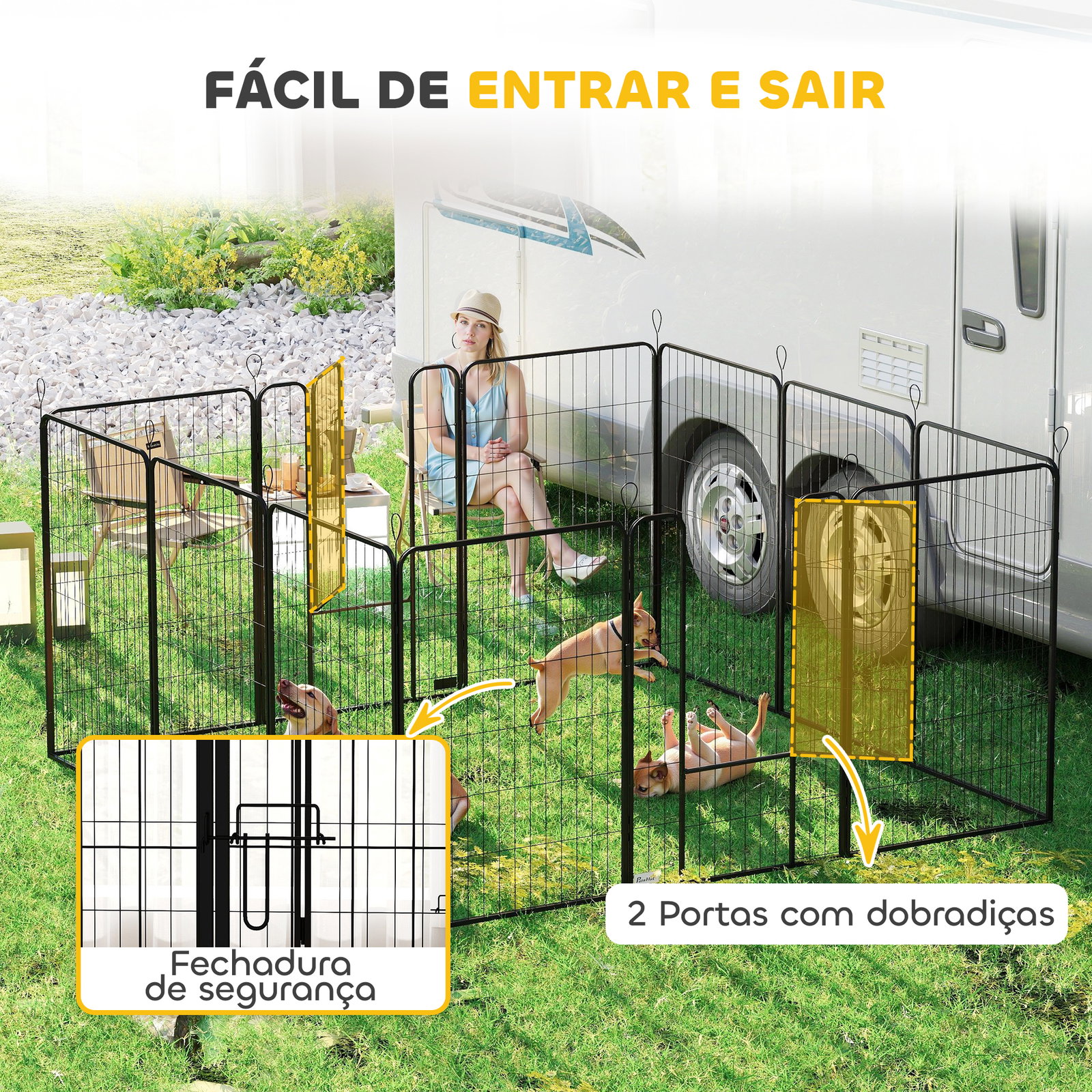 Parque para cães com 12 painéis recinto para animais de estimação modular com 2 portas 80x120 cm preto