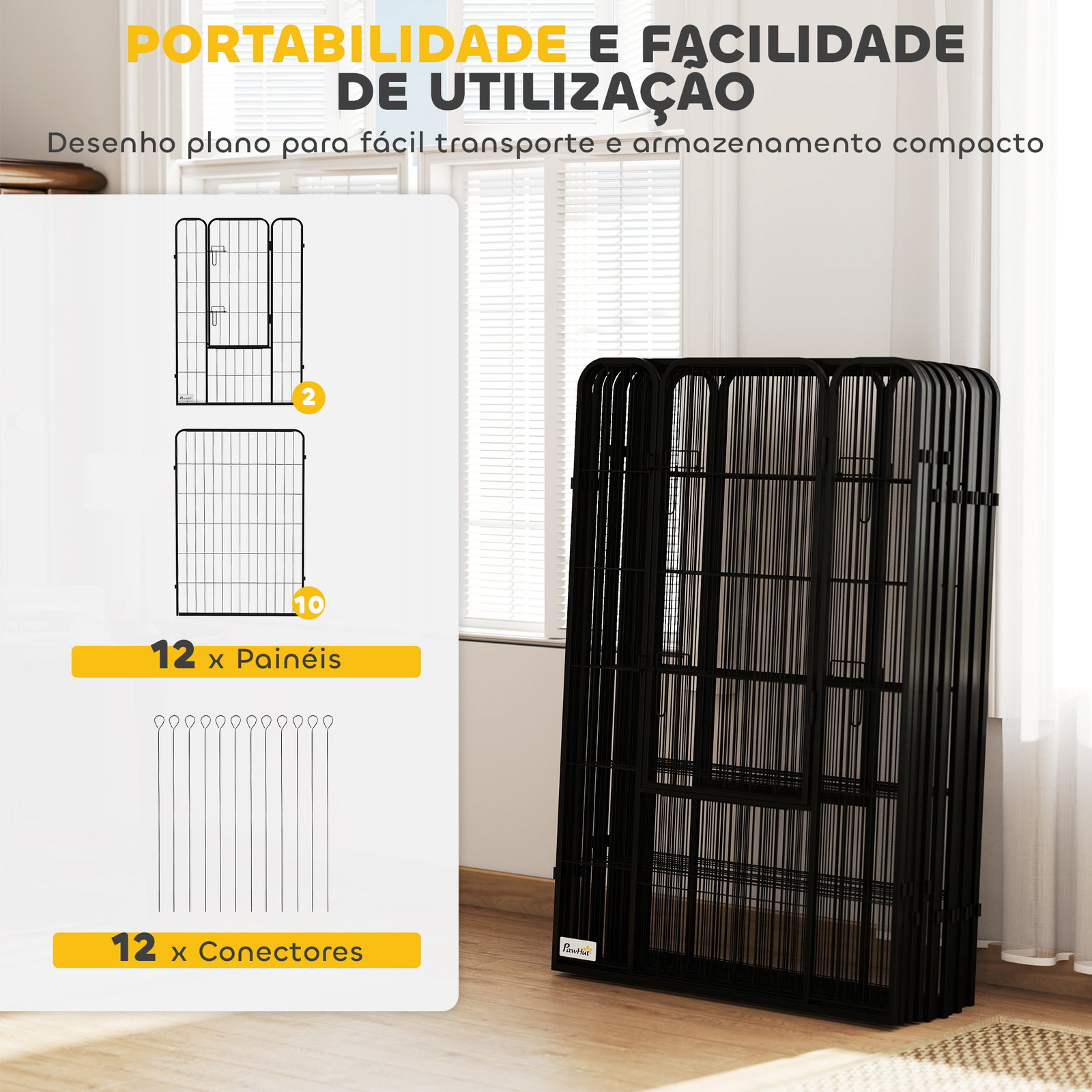 Parque para cães com 12 painéis recinto para animais de estimação modular com 2 portas 80x120 cm preto