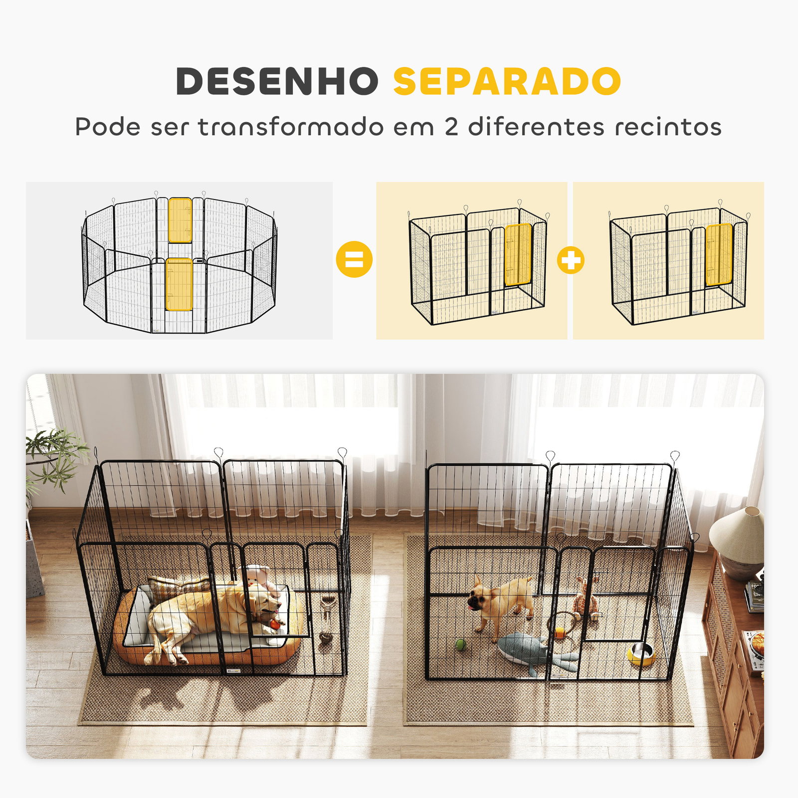 Parque para cães com 12 painéis recinto para animais de estimação modular com 2 portas 80x120 cm preto