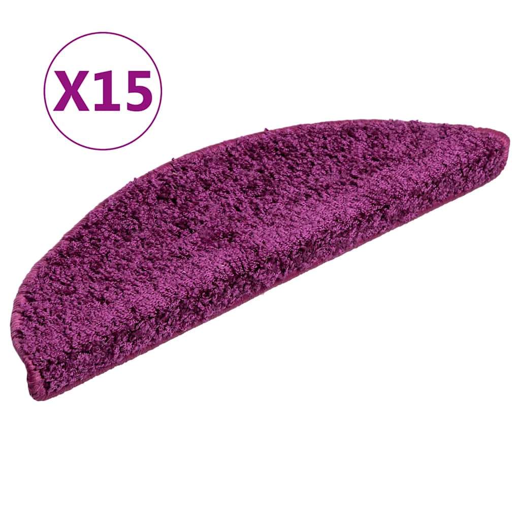 Tapetes de escada 15 peças 56x17x3 cm violeta semicircular