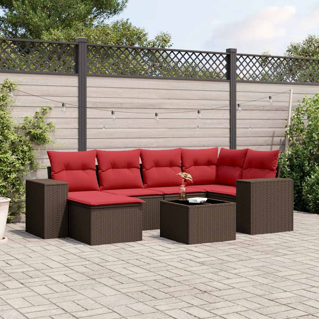 Conjunto de sofá de jardim com 7 peças e almofadas em rattan sintético marrom