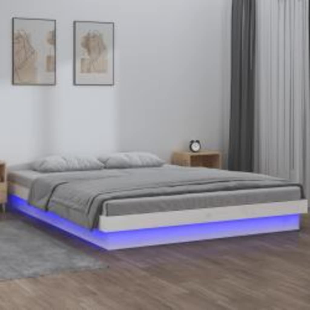 Estrutura de cama com luzes leds 140x200 madeira maciça branco
