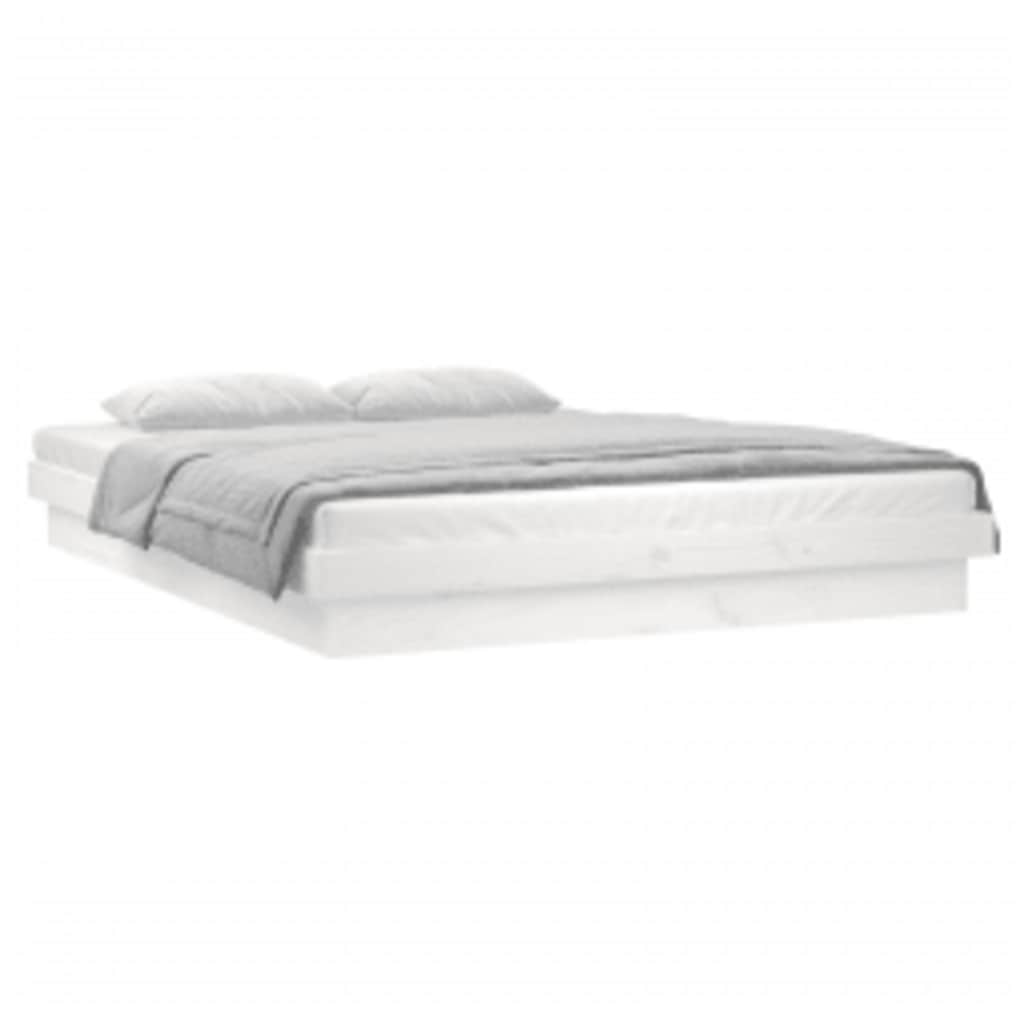Estrutura de cama com luzes leds 140x200 madeira maciça branco
