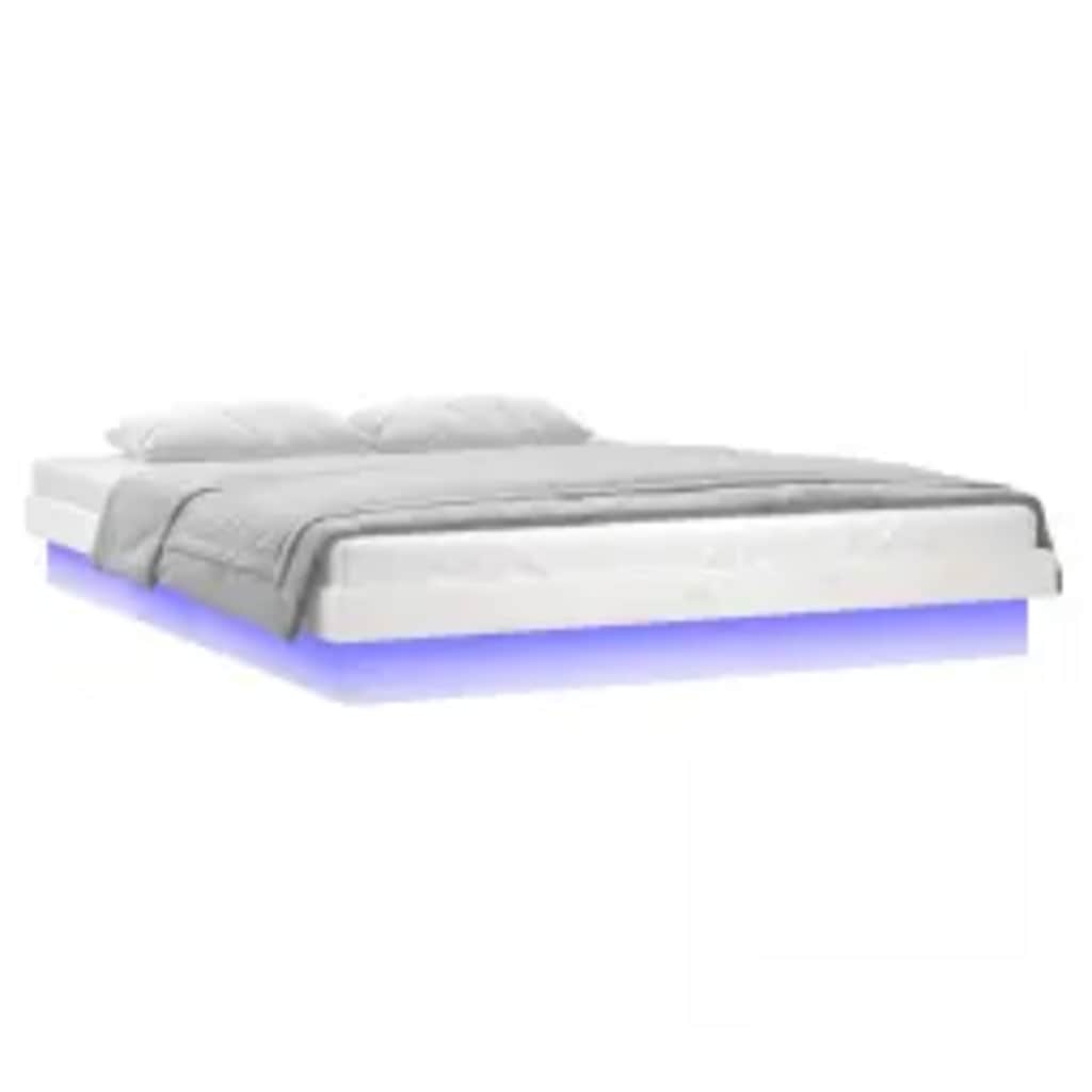 Estrutura de cama com luzes leds 140x200 madeira maciça branco