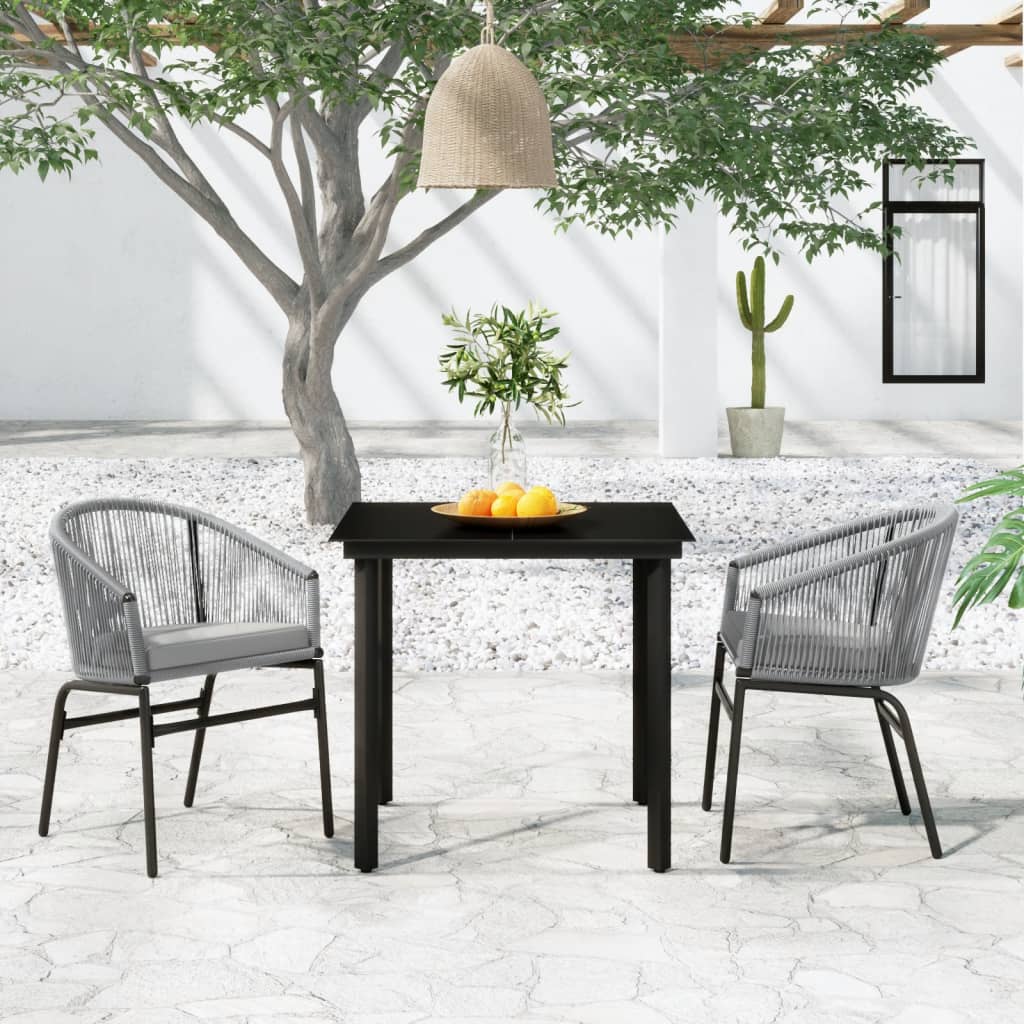 3 Pcs conjunto de jantar para jardim cinzento