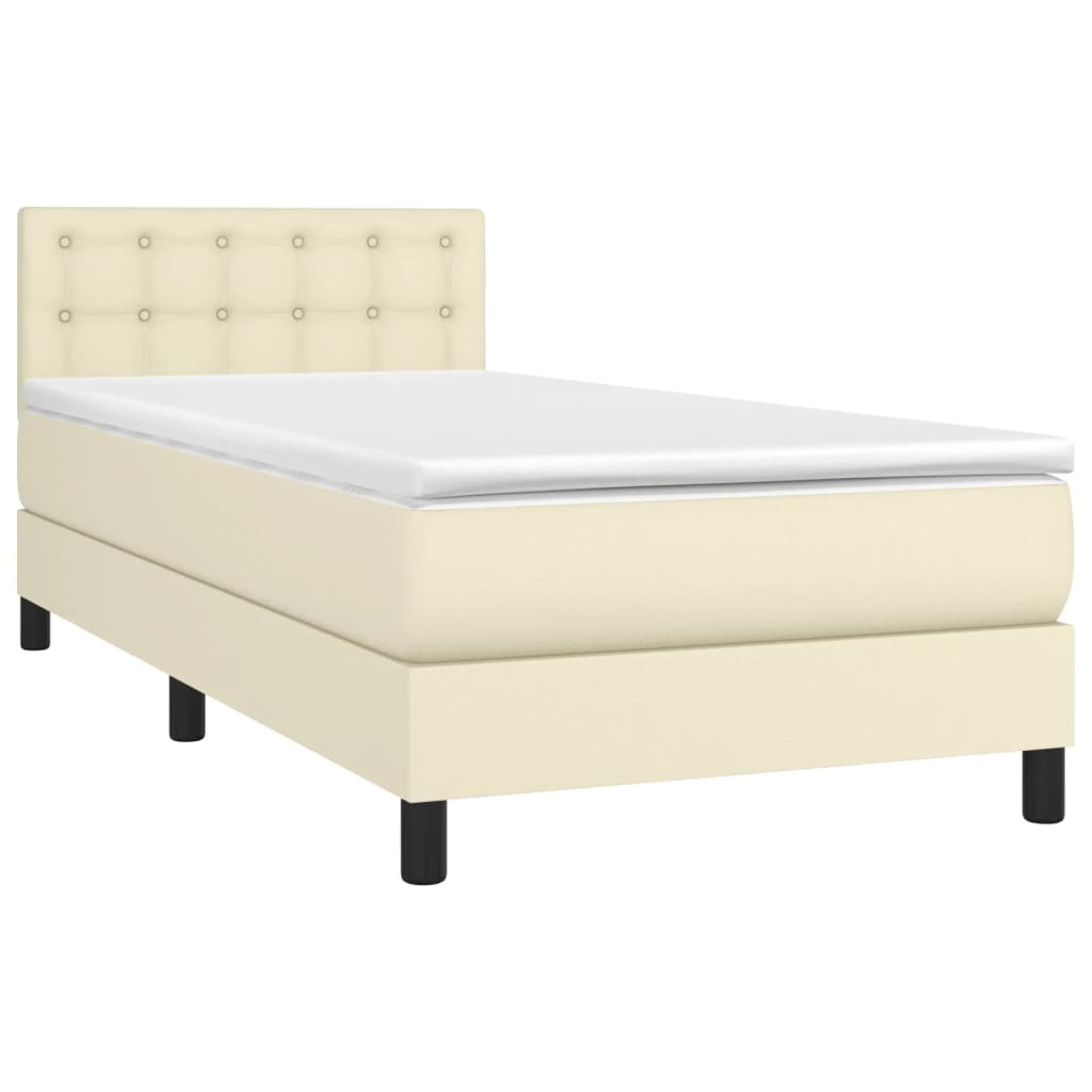 Cama com molas/colchão 90x190 cm couro artificial cor creme