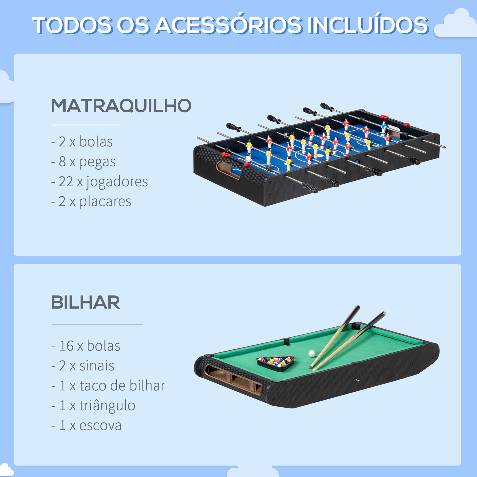 Mesa de jogos 6 em 1 com rodas bilhar matraquilho ping pong lançamento de anéis hóquei com bastão e hóquei com discos 120x88x79cm multicor