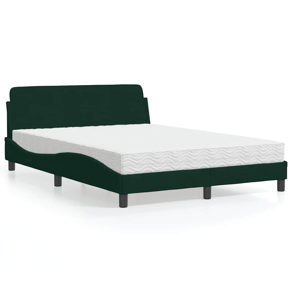 Cama com colchão dover 140x200 cm veludo verde-escuro