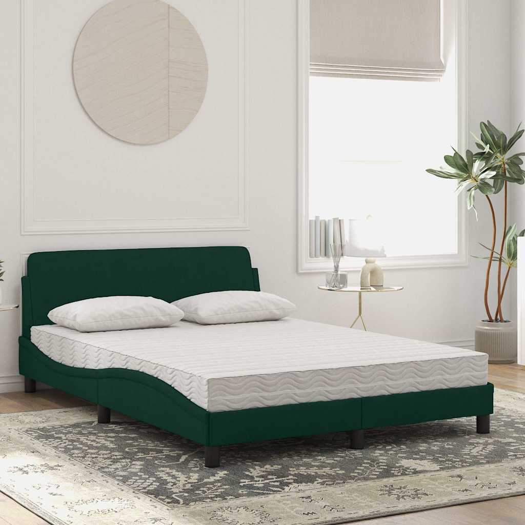 Cama com colchão dover 140x200 cm veludo verde-escuro