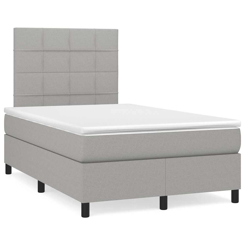 Cama box spring c/ colchão e LED 120x190 cm tecido cinza-claro
