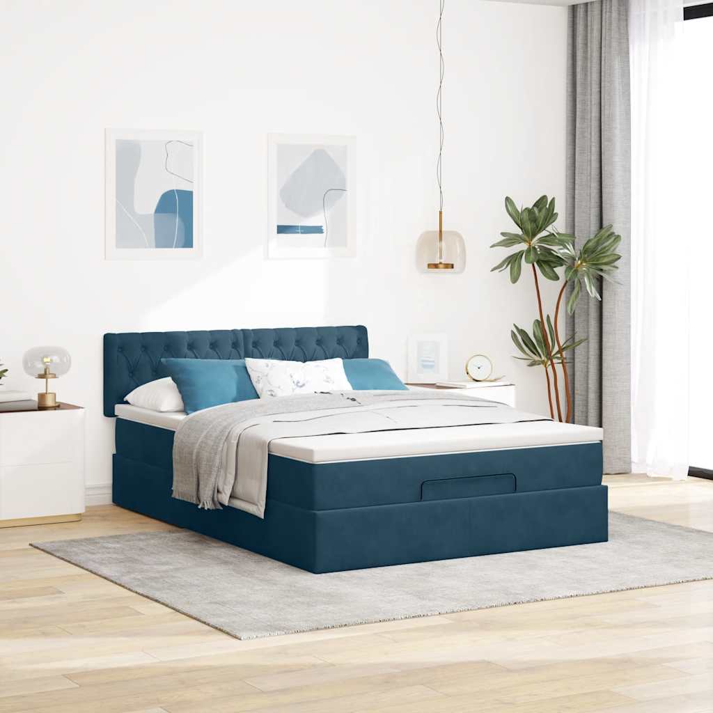 Estrutura de cama otomana com colchão 140x190cm azul escuro