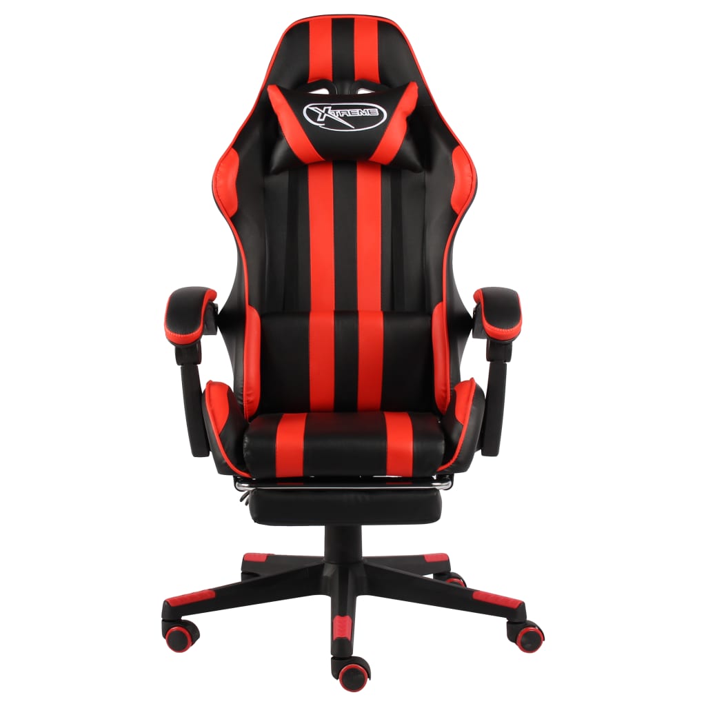 Cadeira estilo corrida c/ apoio pés couro artif. preto/vermelho