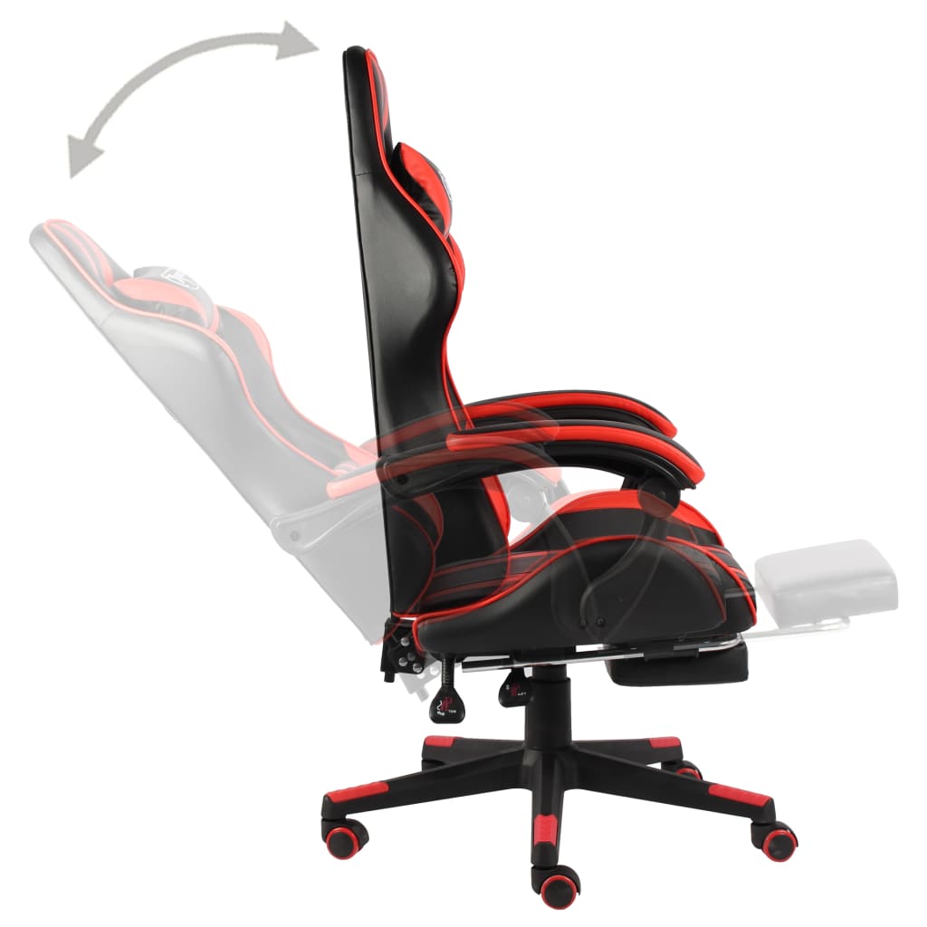 Cadeira estilo corrida c/ apoio pés couro artif. preto/vermelho