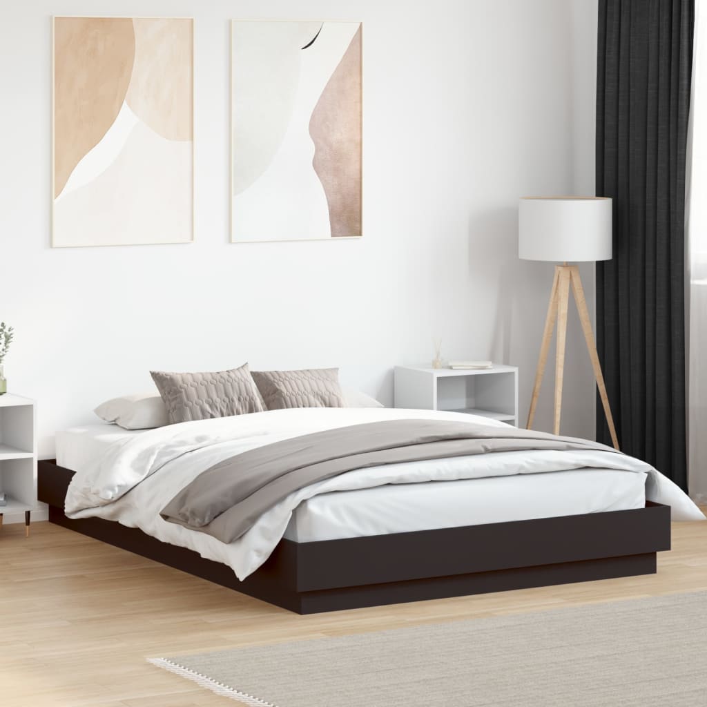 Estrutura de cama com LED sem colchão 150x200 cm preto