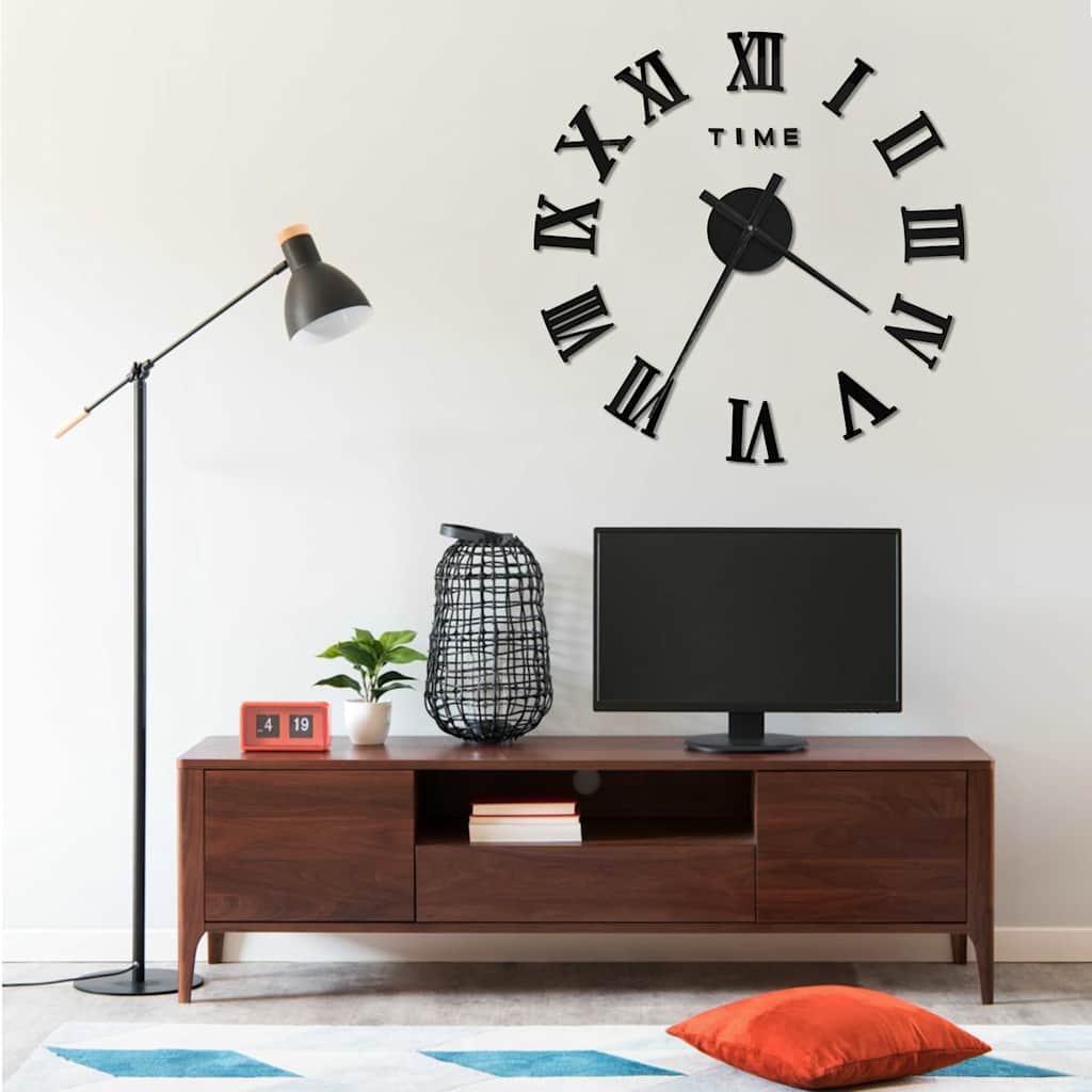 Relógio de parede 3d design moderno 100 cm xxl preto