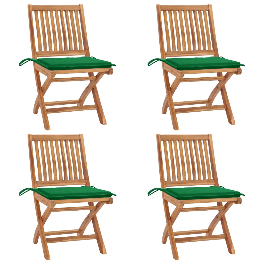 Cadeiras de jardim dobráveis c/ almofadões 4 pcs teca maciça