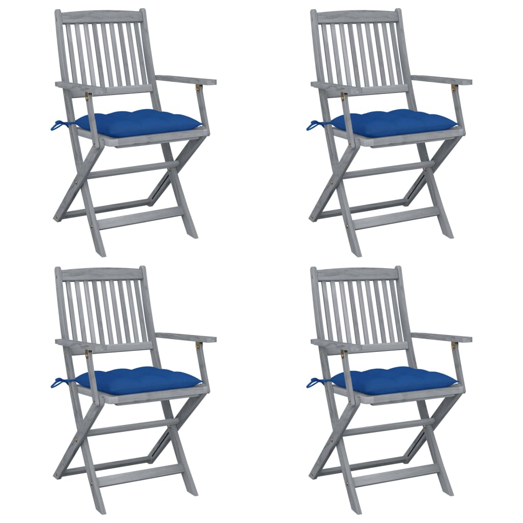Cadeiras exterior dobráveis c/ almofadões 4 pcs acácia maciça