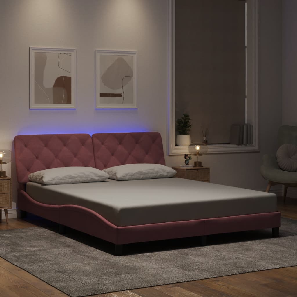 Estrutura de cama com LED sem colchão 160x200 cm veludo rosa