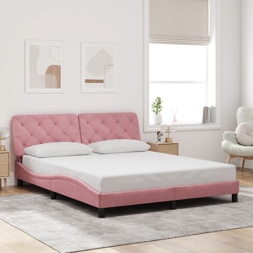 Estrutura de cama com LED sem colchão 160x200 cm veludo rosa