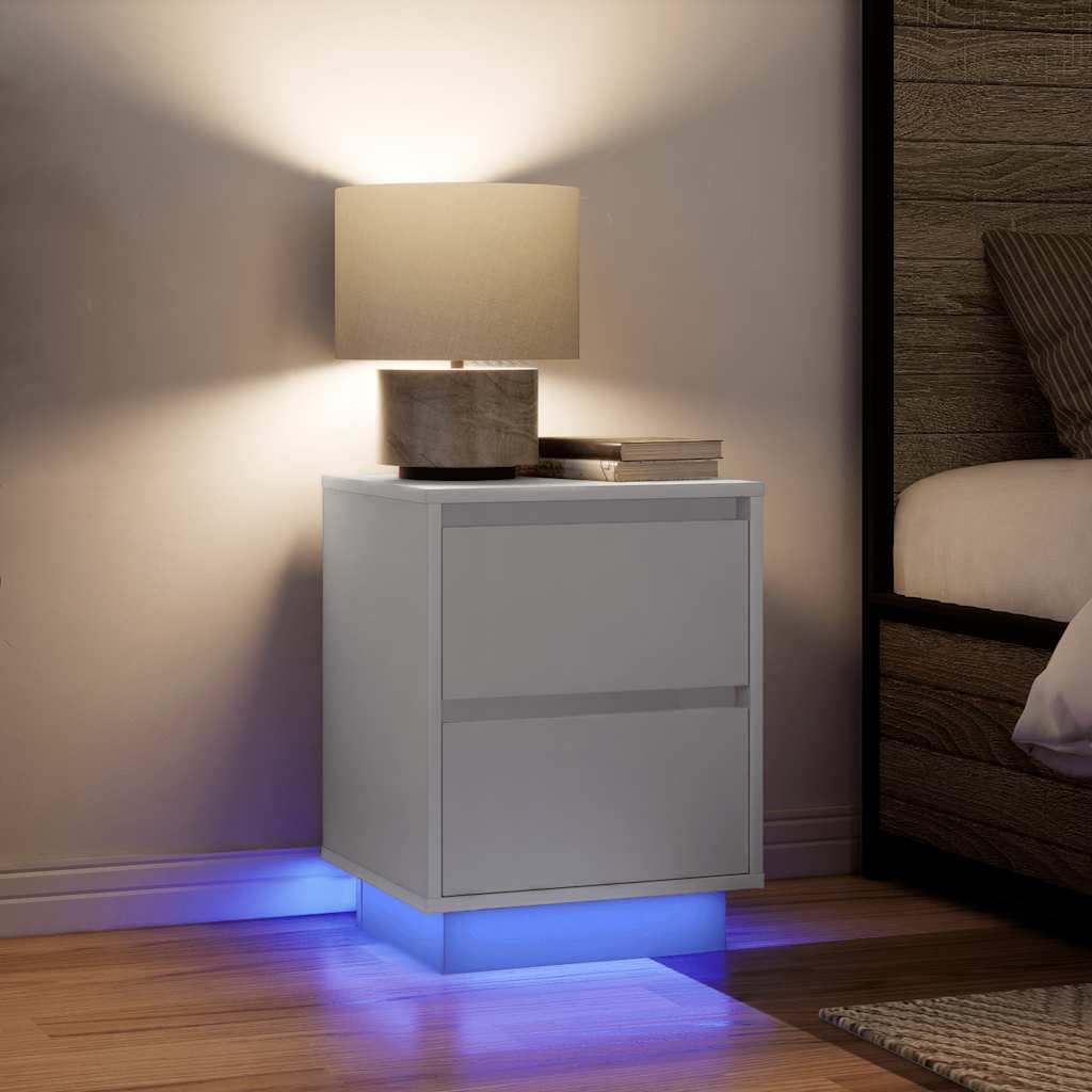Mesas cabeceira c/ luzes LED 2 pcs 38x34x50 cm branco
