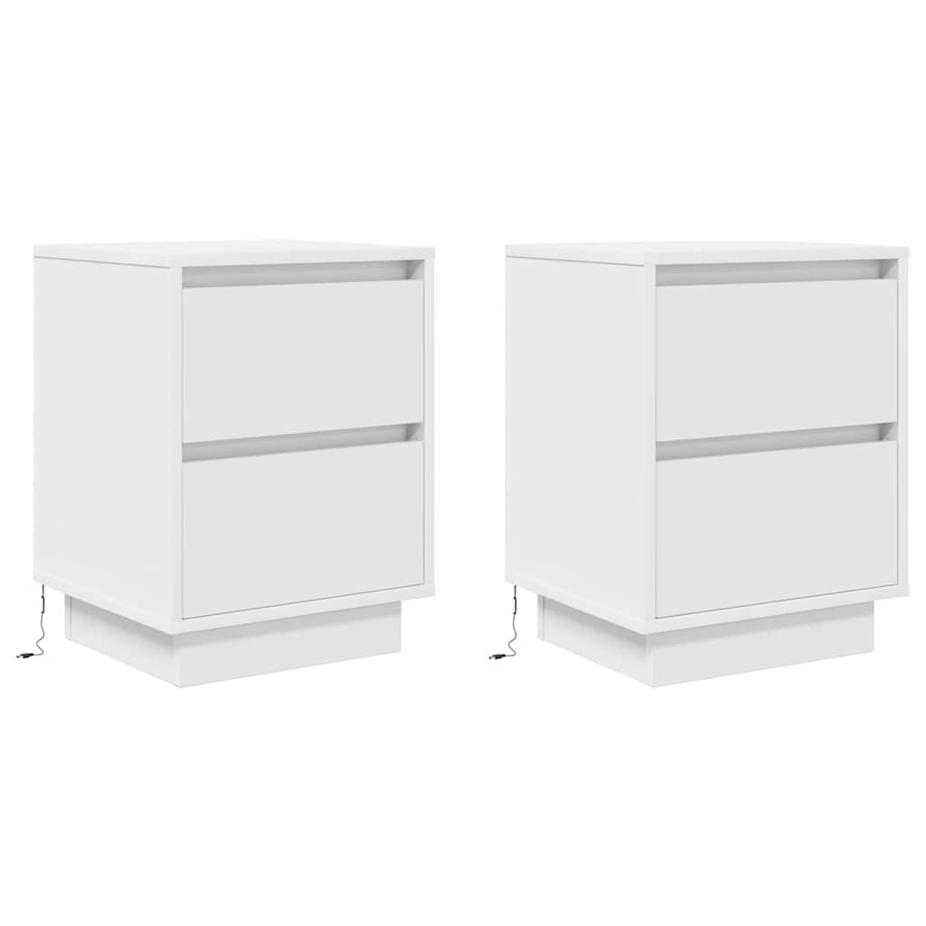 Mesas cabeceira c/ luzes LED 2 pcs 38x34x50 cm branco