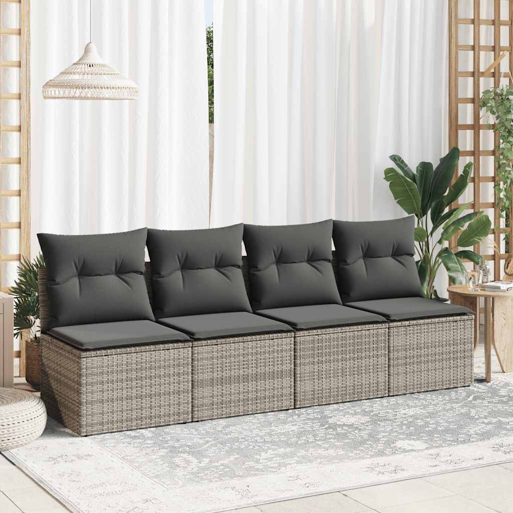 2 Pcs conjunto sofás jardim almofadões vime PE/acácia cinzento