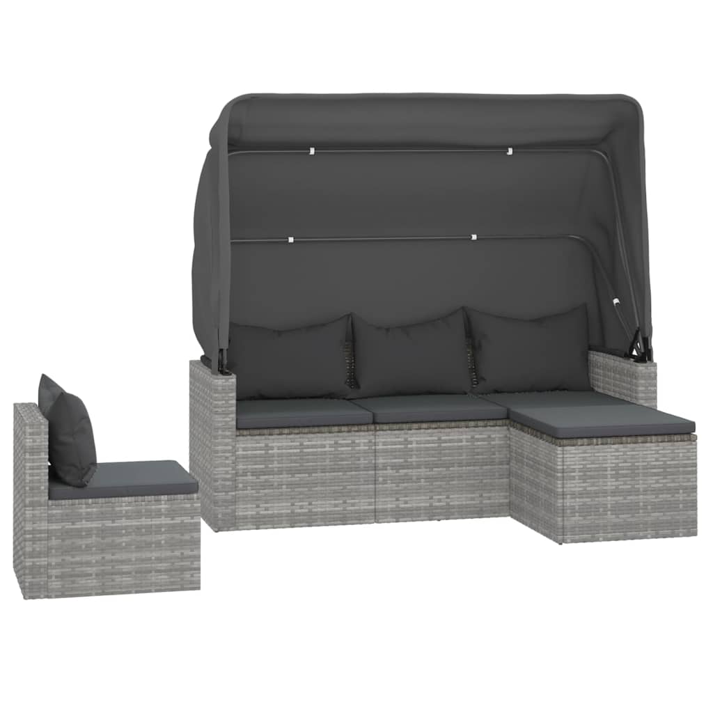 4 Pcs conjunto sofás de jardim c/ almofadões vime PE cinzento