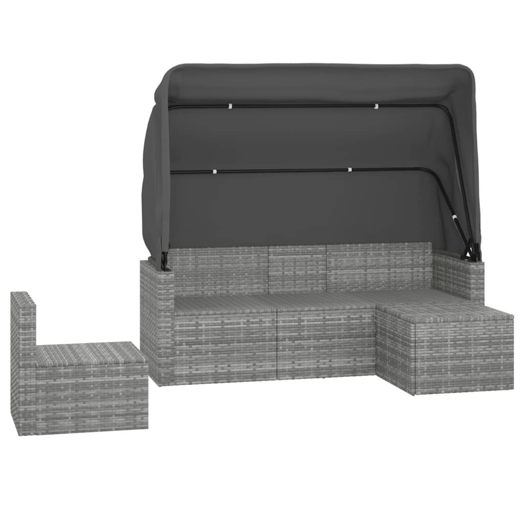 4 Pcs conjunto sofás de jardim c/ almofadões vime PE cinzento