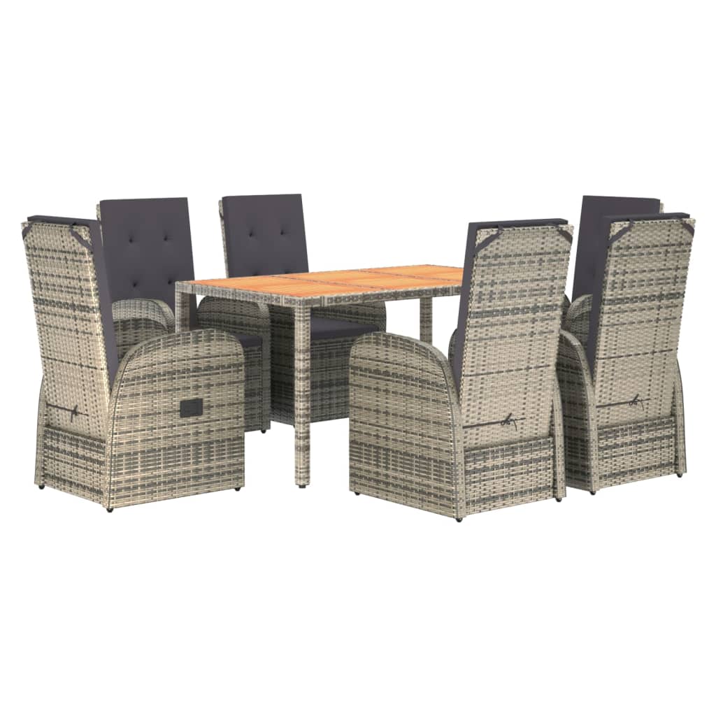 7 Pcs conjunto de jantar p/ jardim c/ almofadões vime PE cinza