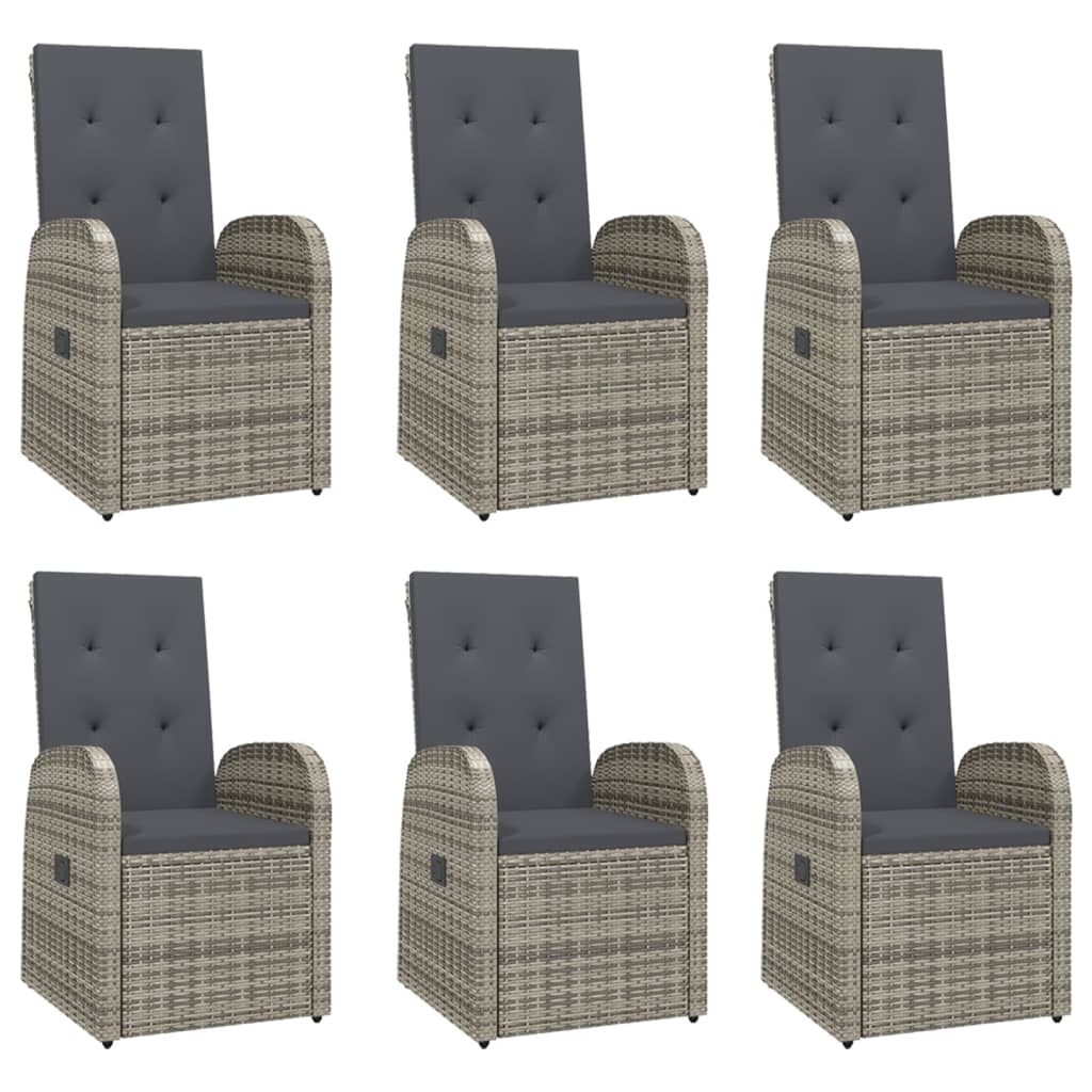 7 Pcs conjunto de jantar p/ jardim c/ almofadões vime PE cinza
