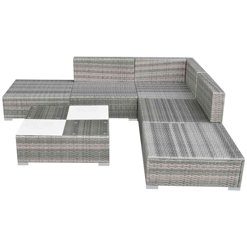 6 Pcs conjunto lounge de jardim c/ almofadões vime PE cinzento