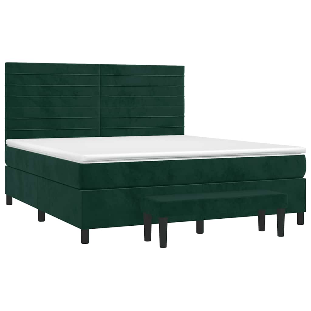 Cama com molas/colchão 160x200 cm veludo verde-escuro