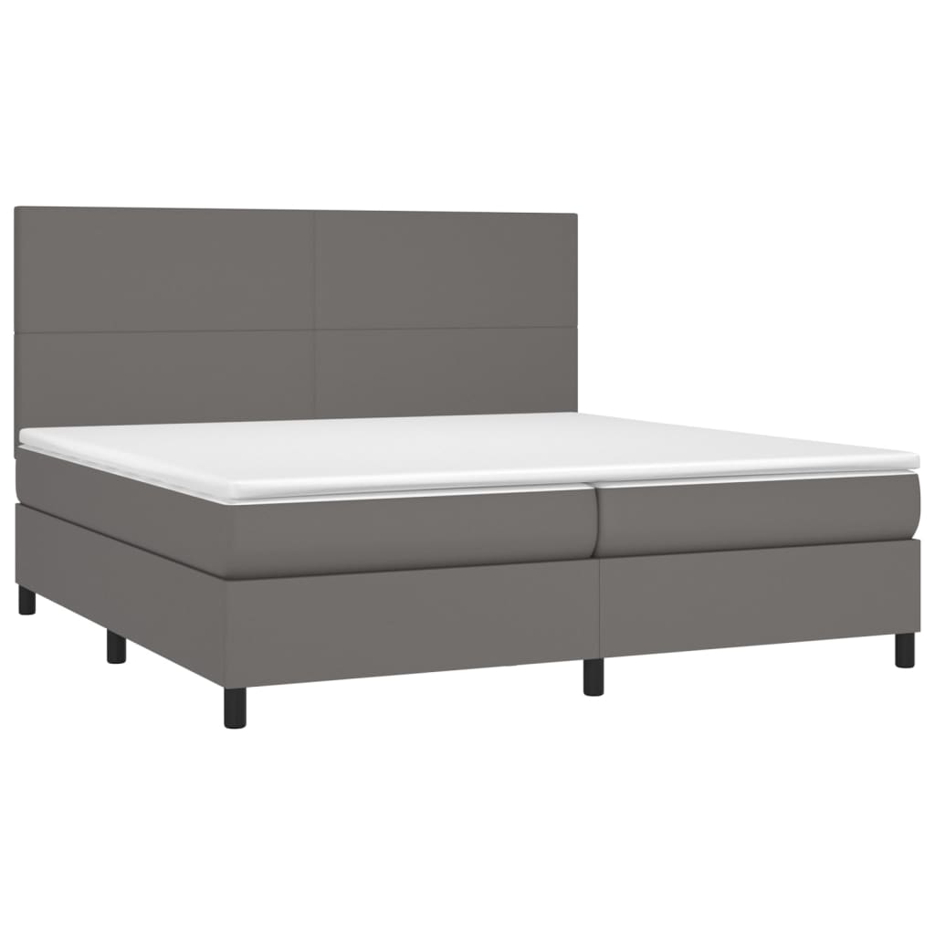 Cama com molas/colchão 200x200 cm couro artificial cinzento