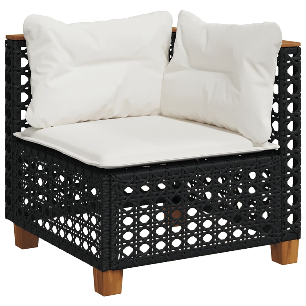 6 Pcs conjunto sofás de jardim c/ almofadões vime PE preto