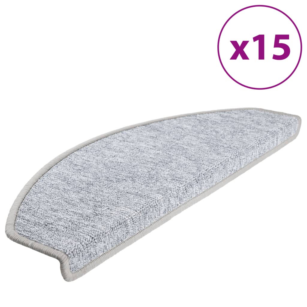 Tapetes de escada 15 pcs 65x24x4 cm cinzento claro