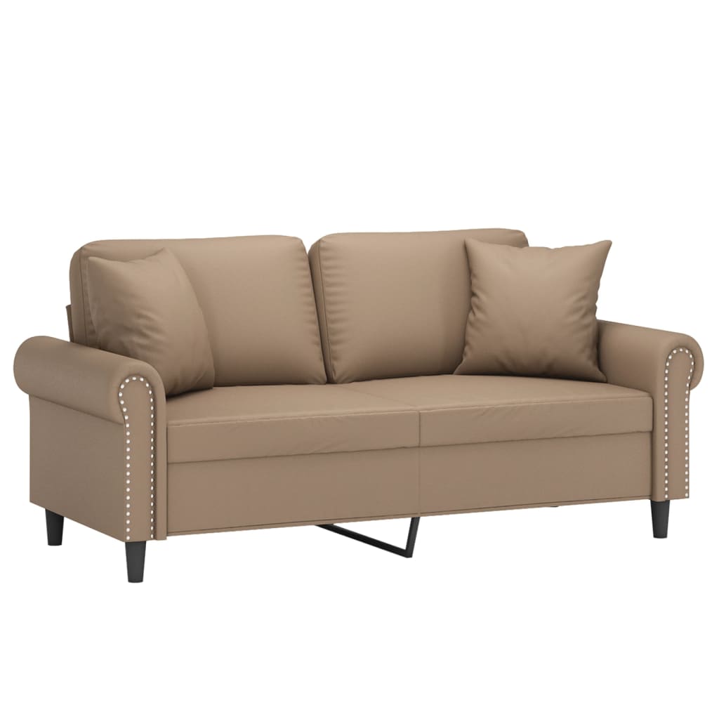 Sofá 2 lugares + almofadas 140 cm couro artificial cappuccino