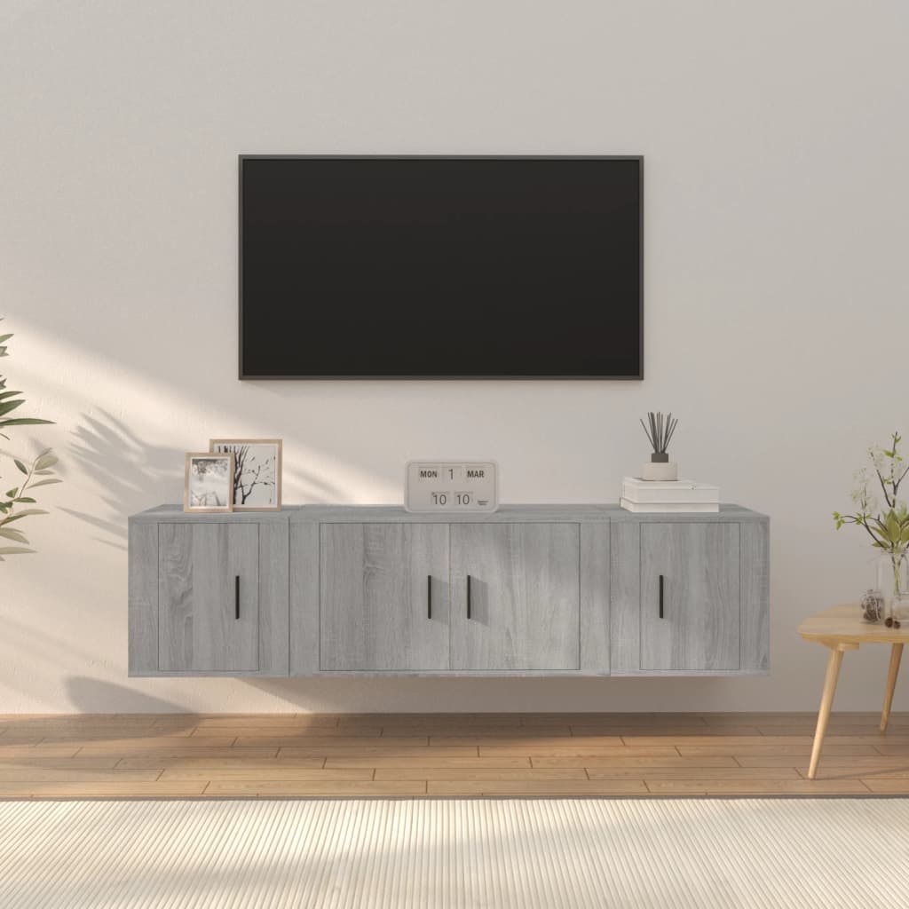 Conjunto móveis de TV 3 pcs madeira processada sonoma cinza