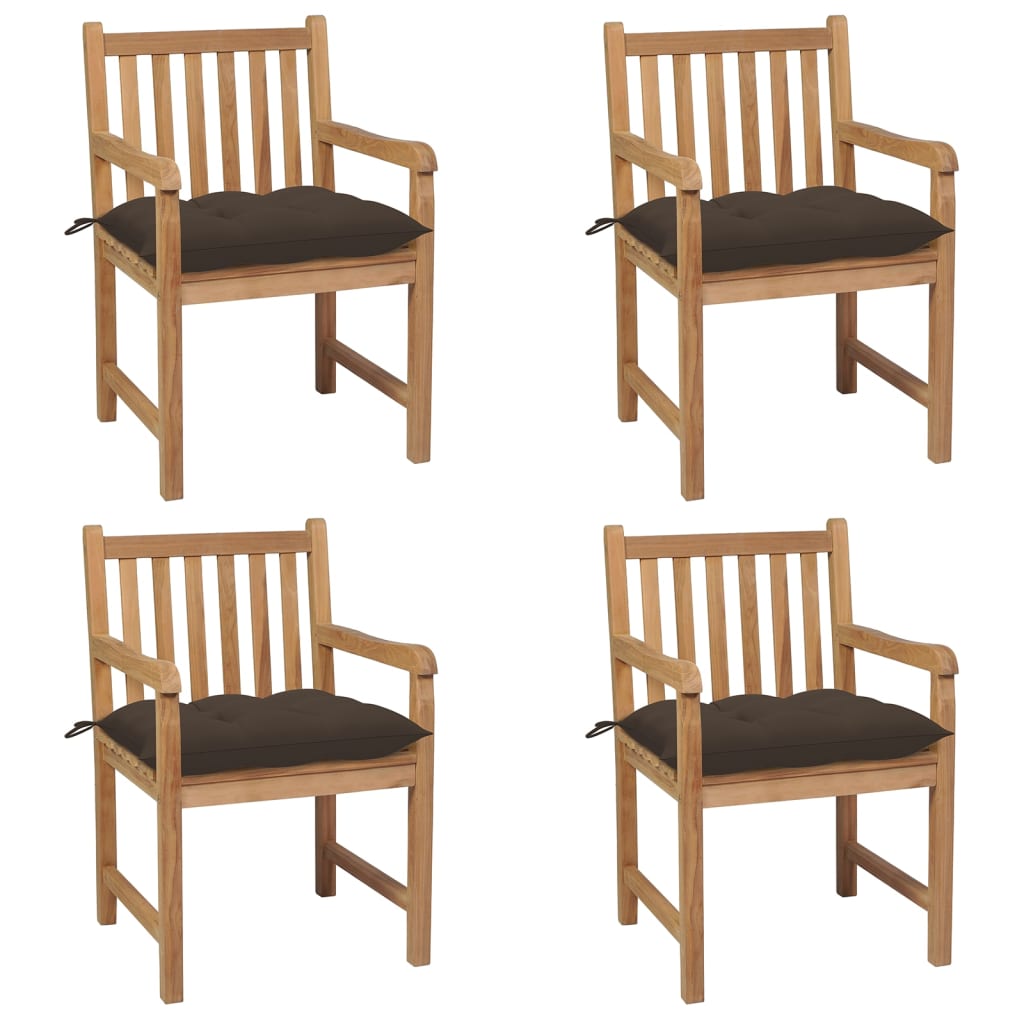 Cadeiras de jardim c/ almofadões cinza-acast. 4 pcs teca maciça