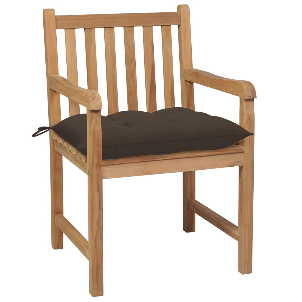 Cadeiras de jardim c/ almofadões cinza-acast. 4 pcs teca maciça