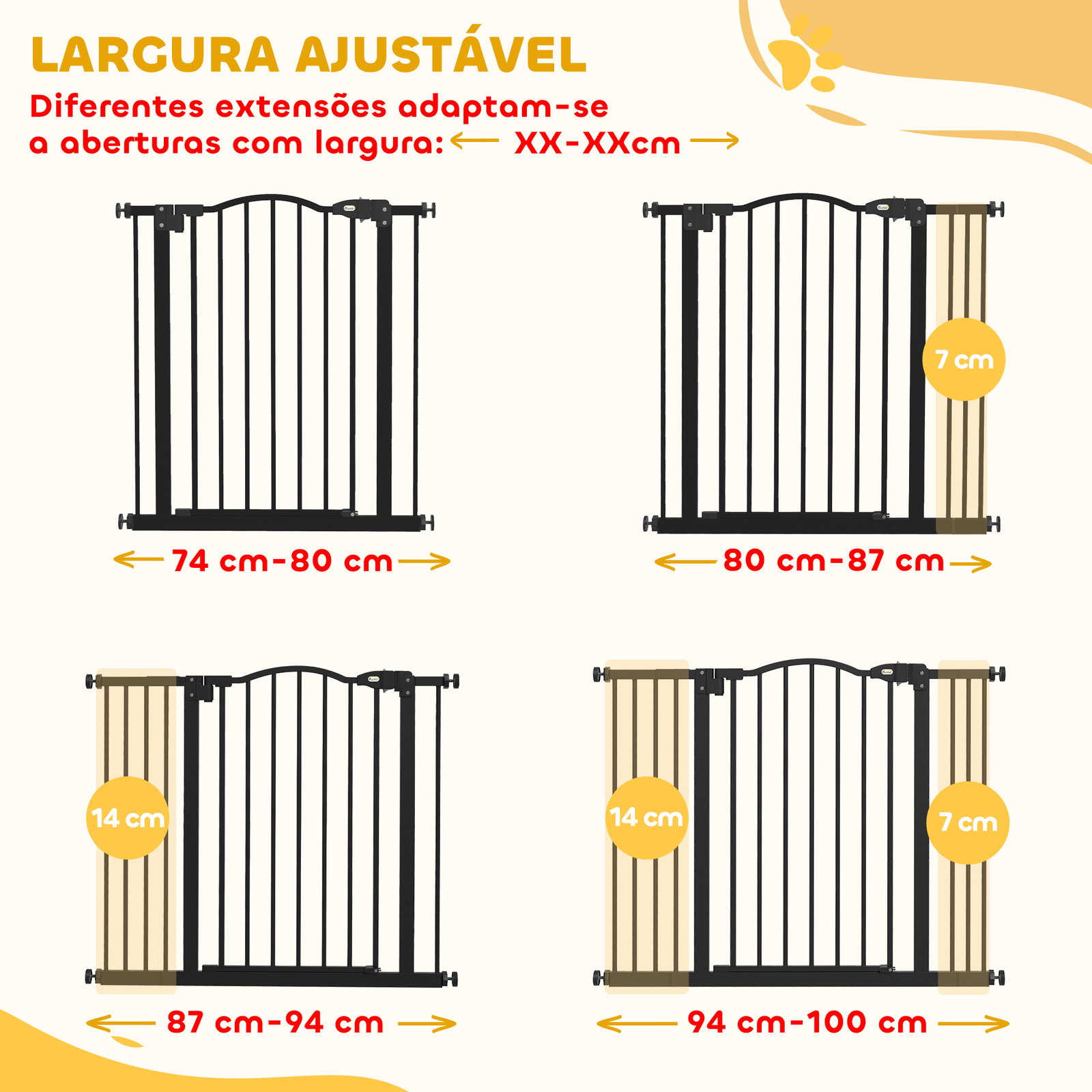 Barreira de segurança para cães com largura ajustável 74-100 cm e extensões para escadas e portas preto