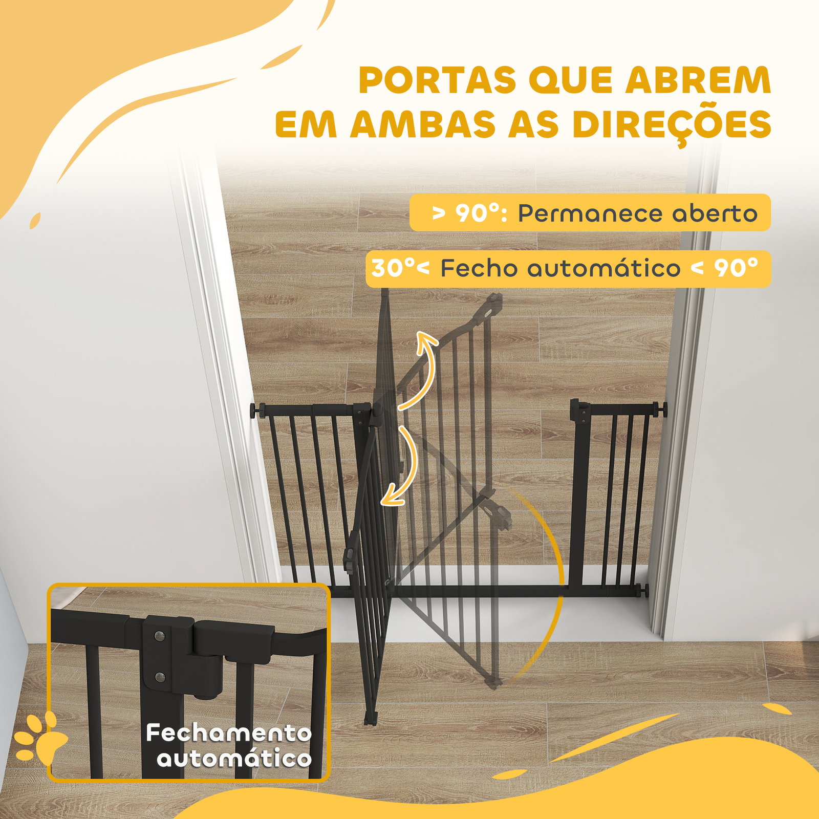 Barreira de segurança para cães com largura ajustável 74-100 cm e extensões para escadas e portas preto
