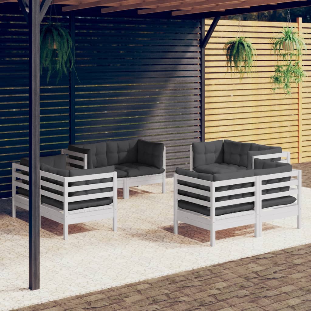 8 Pcs conj. lounge de jardim com almofadões antracite pinho