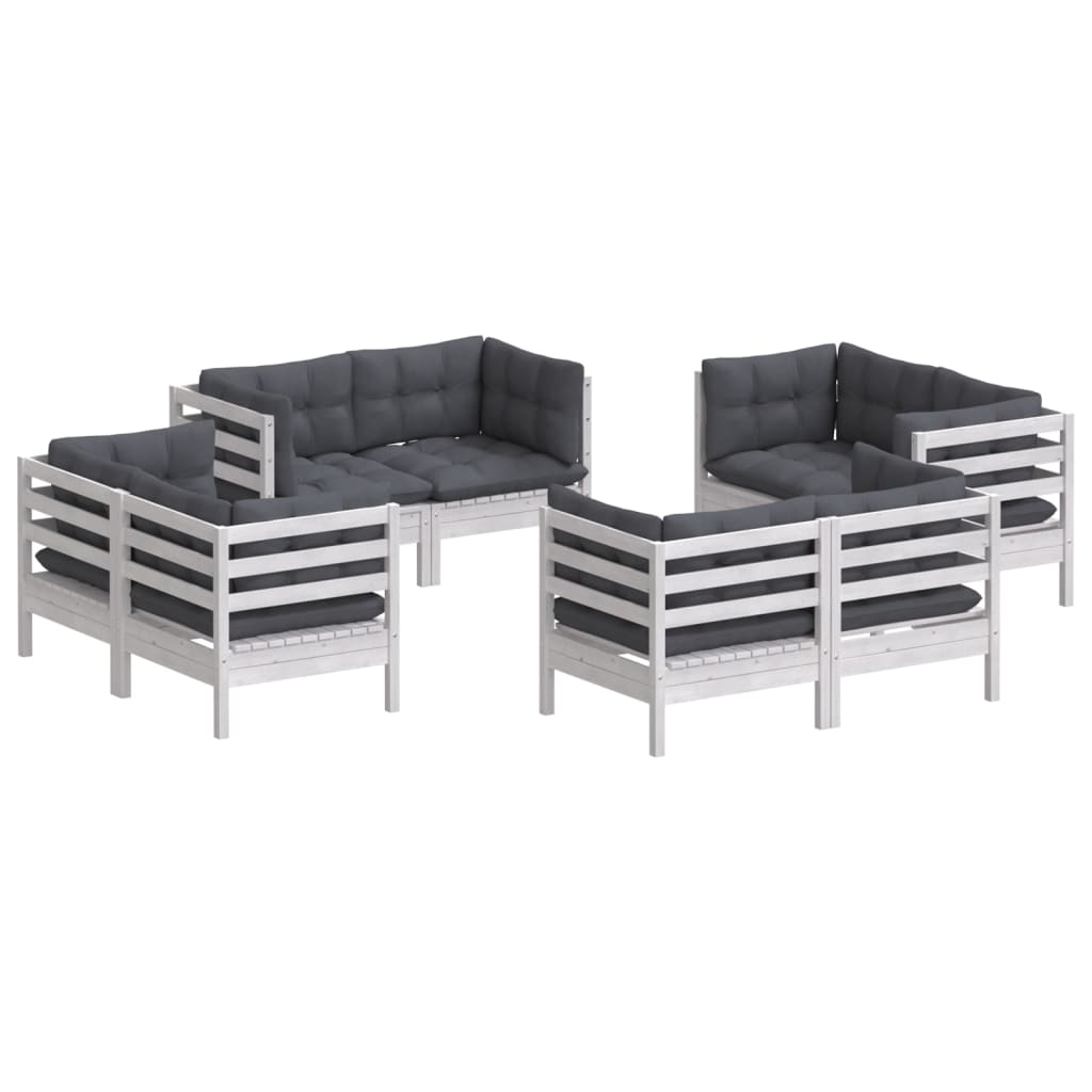 8 Pcs conj. lounge de jardim com almofadões antracite pinho