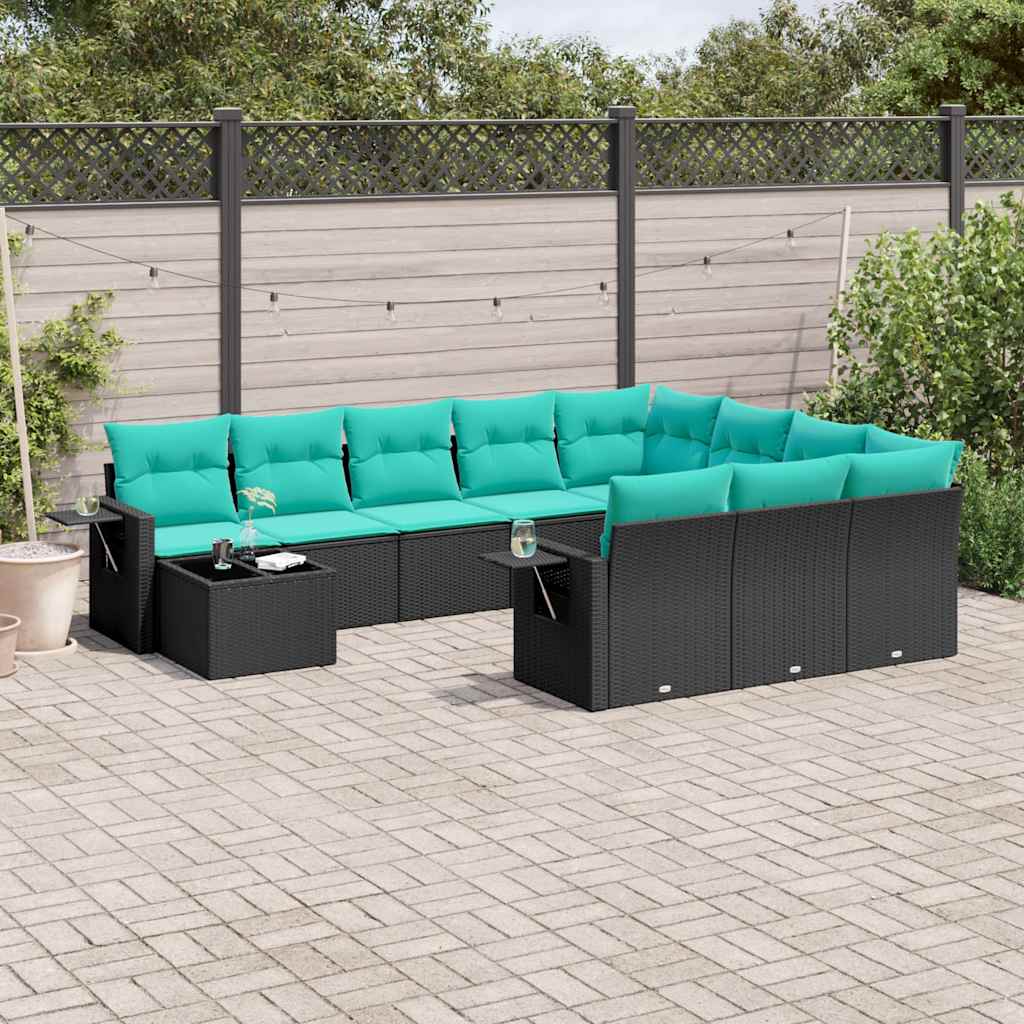 Conjunto de sofá de jardim com 11 peças e almofadas em rattan sintético preto