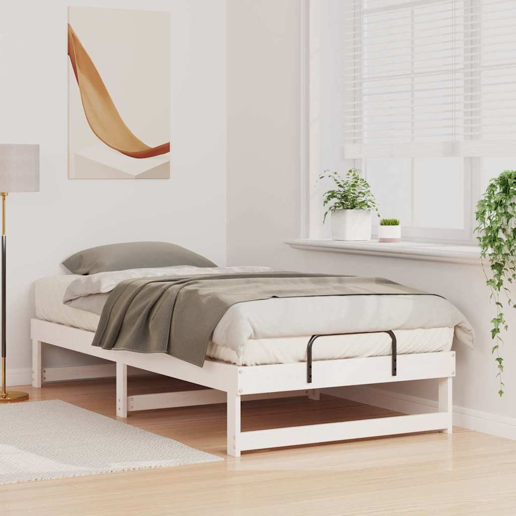 Estrutura da cama branco 75 x 190 cm madeira de pinheiro sólida