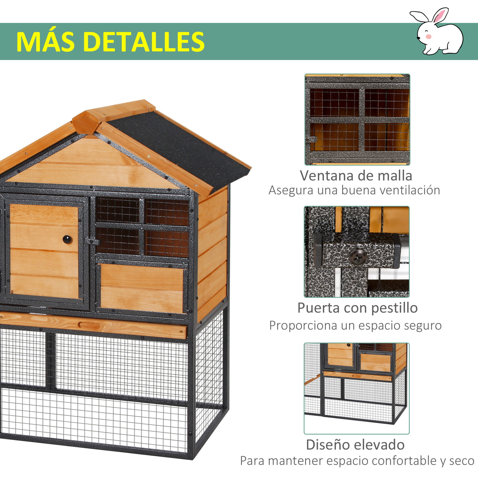 Coelheira para pequenos animais de estimação de 2 níveis com rampa e bandeja removível 122x63x92 cm madeira e cinza