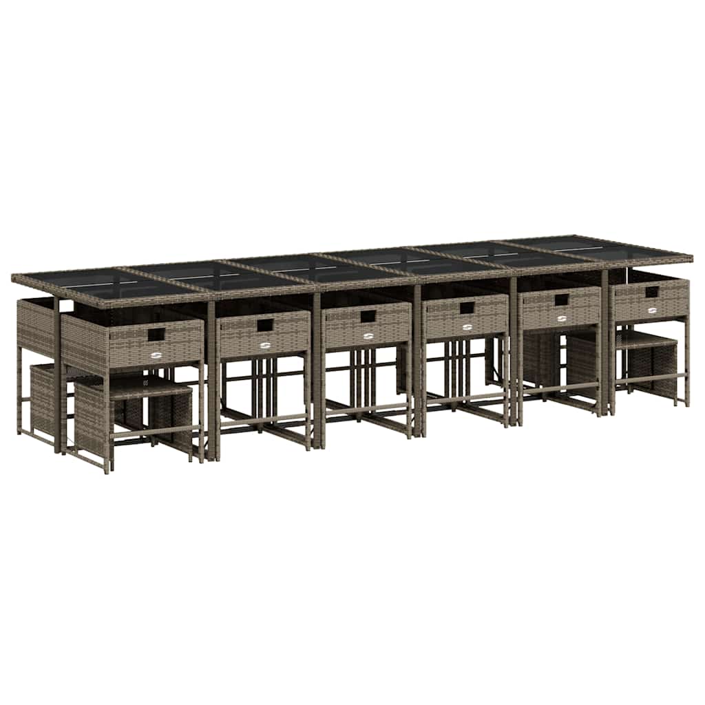17 Pcs conj. de jantar p/ jardim c/ almofadões vime PE cinzento