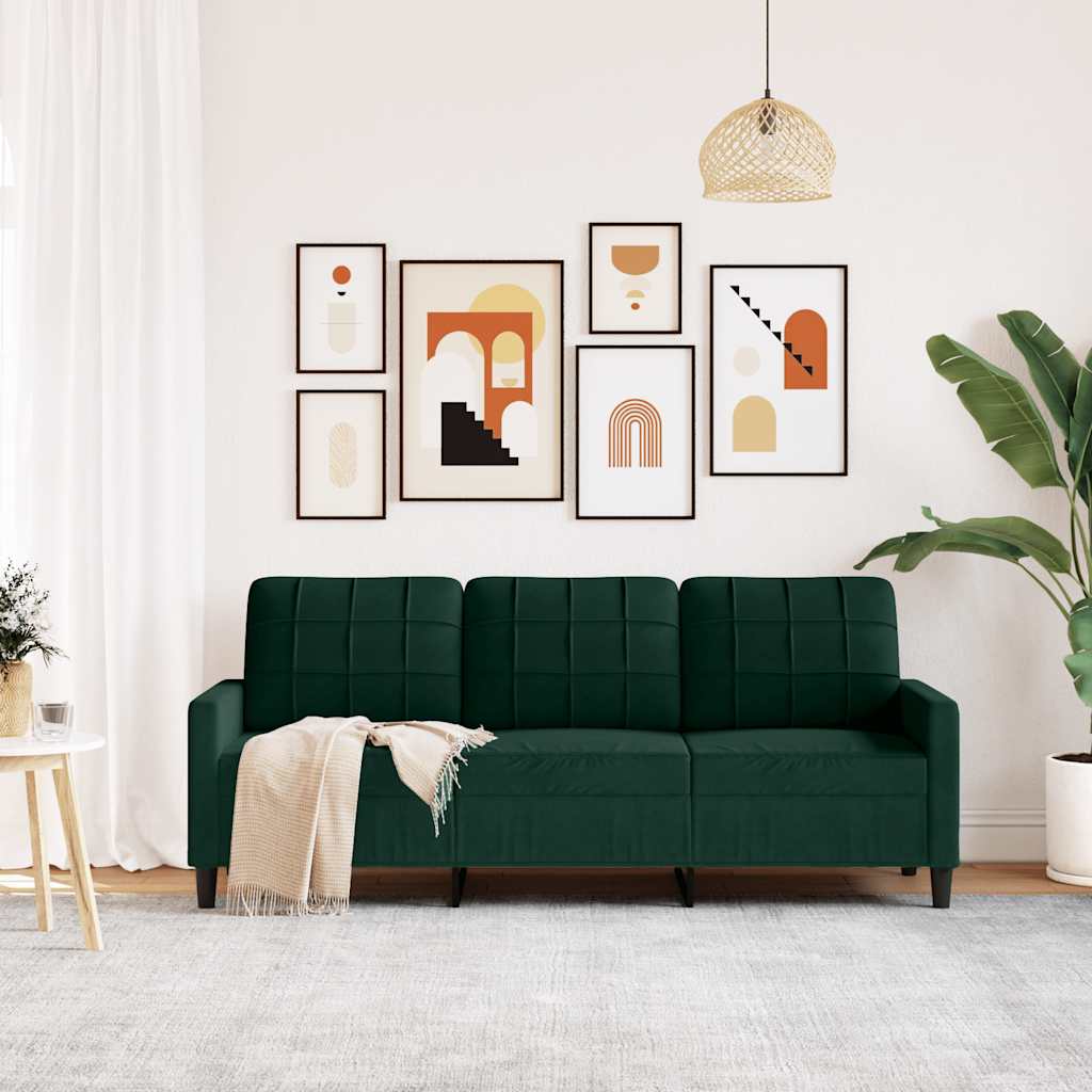 Sofá de 3 lugares 180 cm veludo verde-escuro