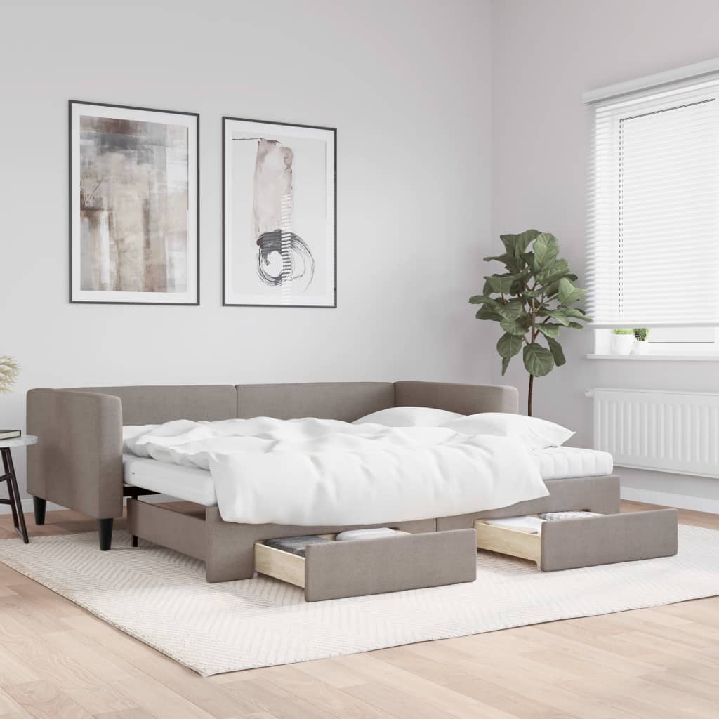 Sofá-cama c/ gavetão/gavetas 90x200 cm tecido cinza-acastanhado
