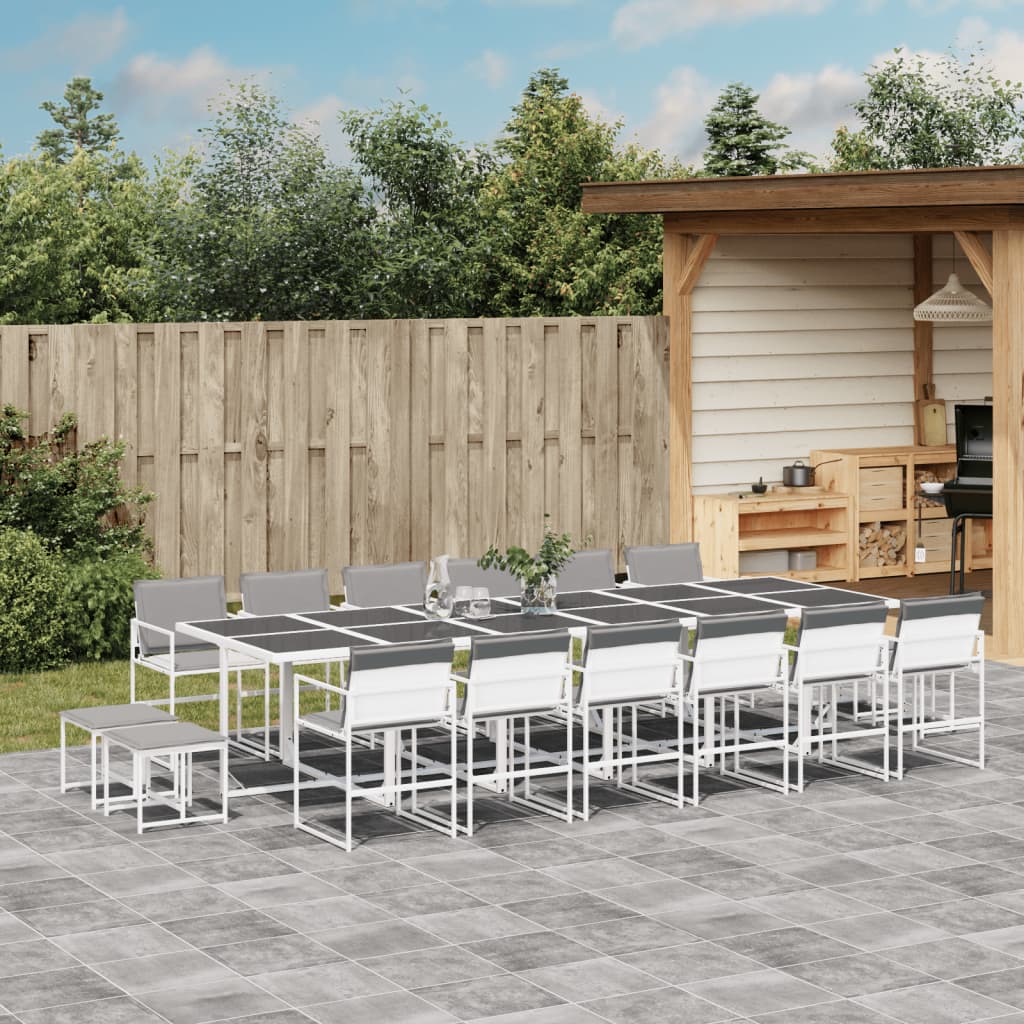 17 Pcs conj. de jantar p/ jardim c/ almofadões textilene branco